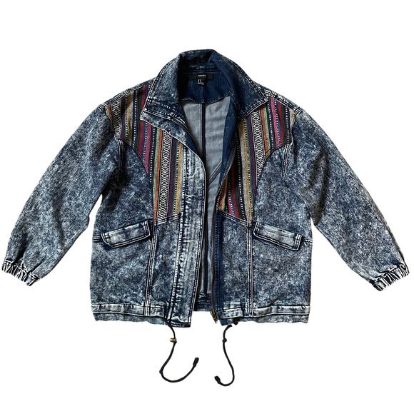 Rare Forever 21 Southwestern Aztec Denim Jacket | Vintage Wash, Oversized Medium - Picture 1 of 10